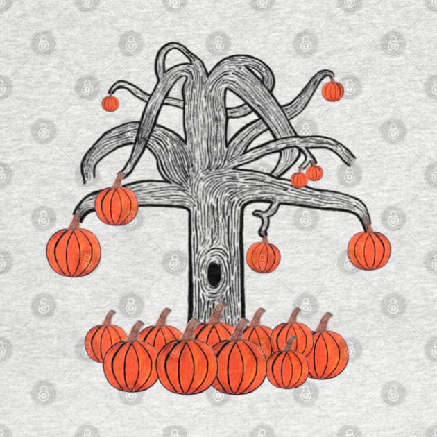 Simple Dark Tree With Pumpkins, Spooky Tree With Pumpkins (Light Brown) by thcreations1